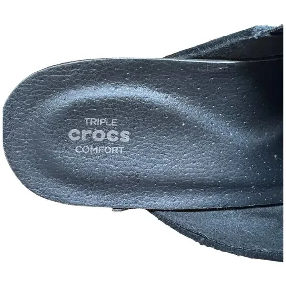 CROCS Sarah Women's 8 Black Suede Clog Slip On Mule Triple Comfort Lightweight - Picture 15 of 16